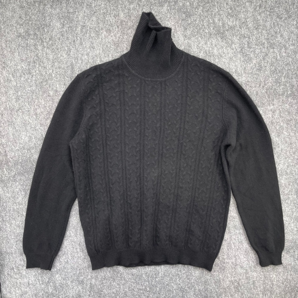 Tasso Elba Cashmere Sweater Mens Extra Large Black Cable Knit Turtleneck